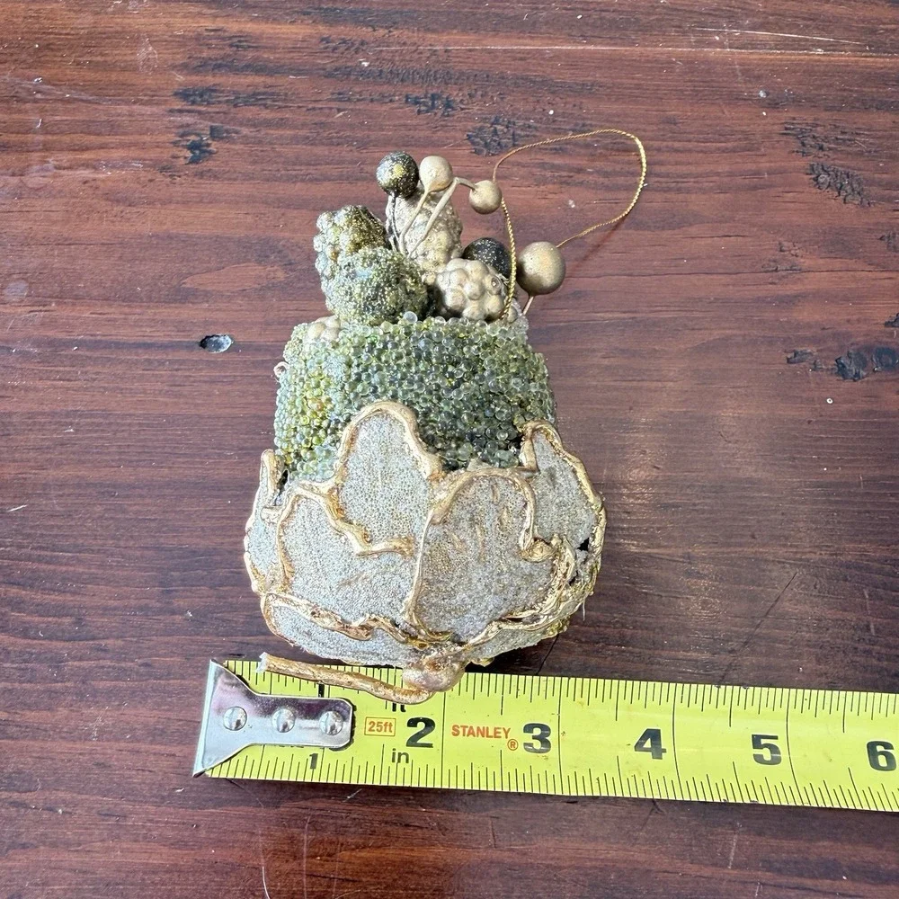 Sugared Sparking Green Gold Fruit Basket Grapes Ornament 4.5